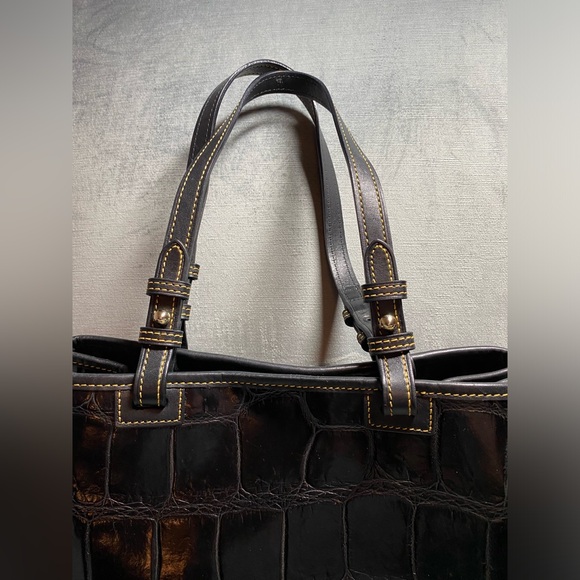 Dooney and Bourke Double Tassel Croc Shoulder Bag approximately 14” x 11” x 5” - Picture 3 of 17